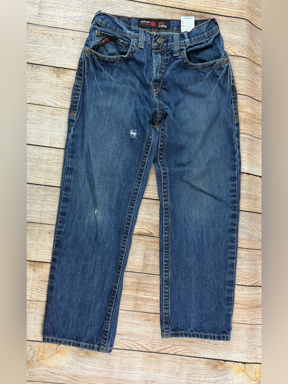 Mens Ariat FR M3 Loose Fit Denim Blue Jeans Fire Resistant Size 30x30